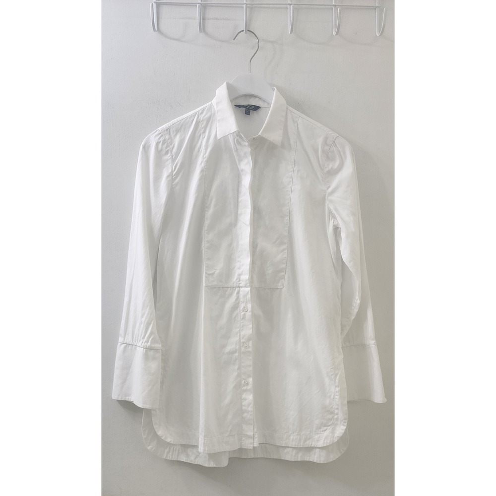 Massimo Dutti White Bib Front Cotton Button Down Shirt Blouse Size 2 EU 34